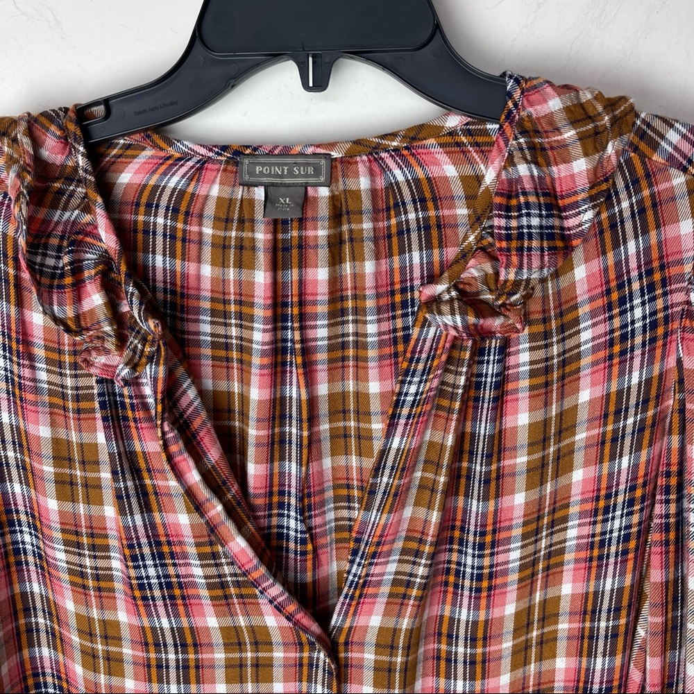 J Crew Point Sur Plaid Ruffle Top XL - Picture 5 of 12